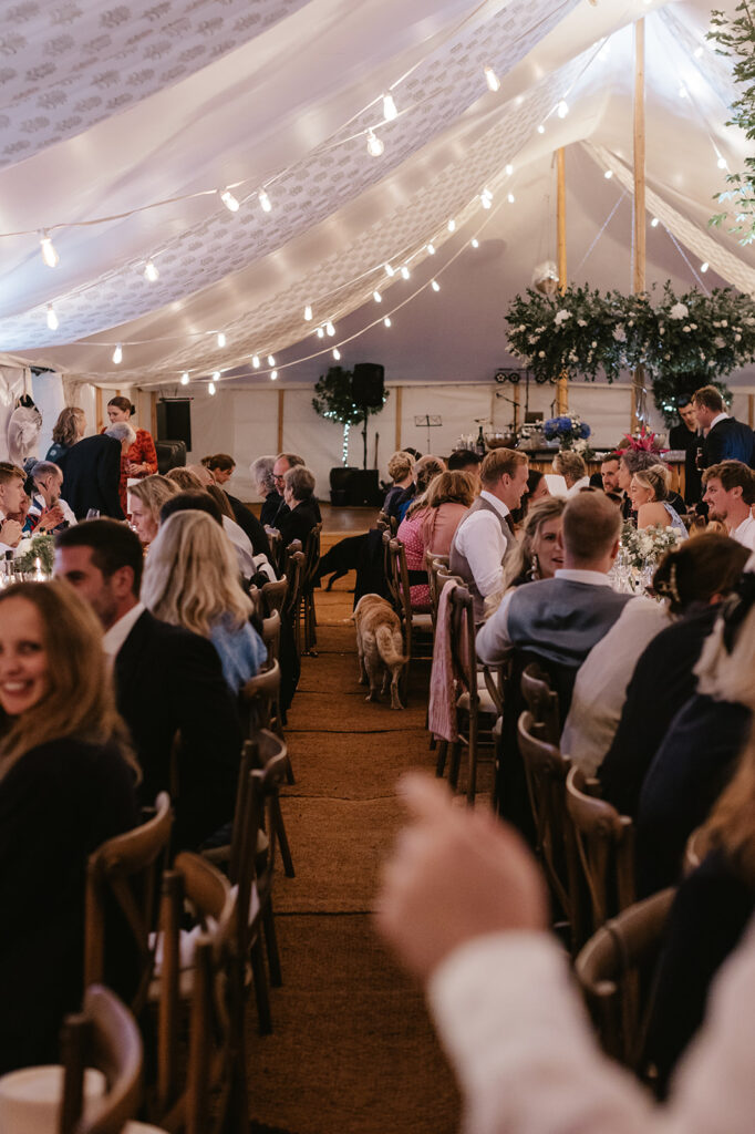 Evening celebrations at a private marquee wedding
