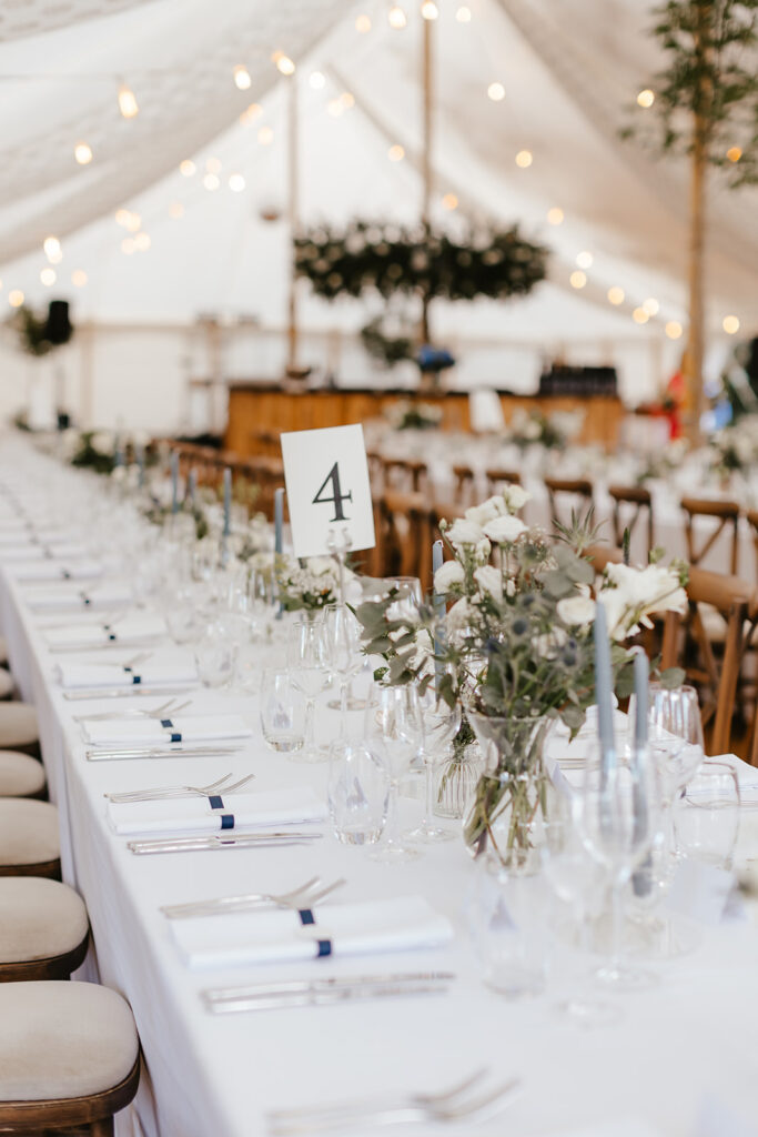 The inside reception styling at a private marquee wedding