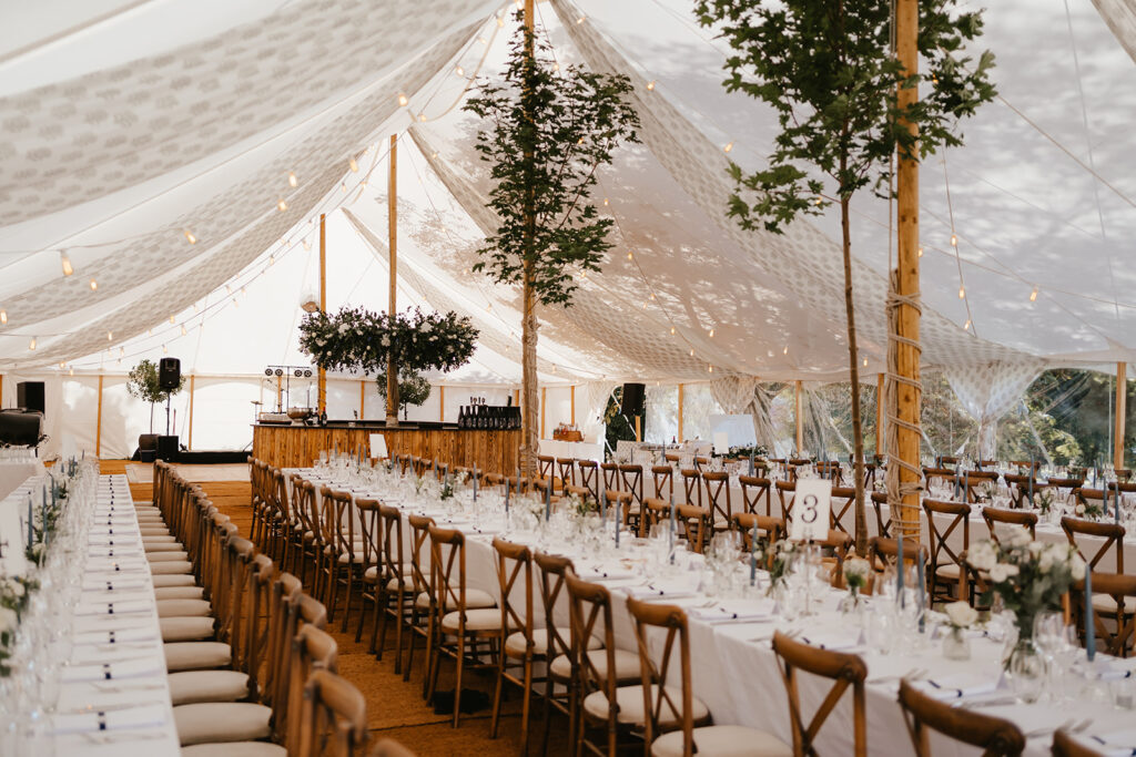 The inside reception styling at a private marquee wedding