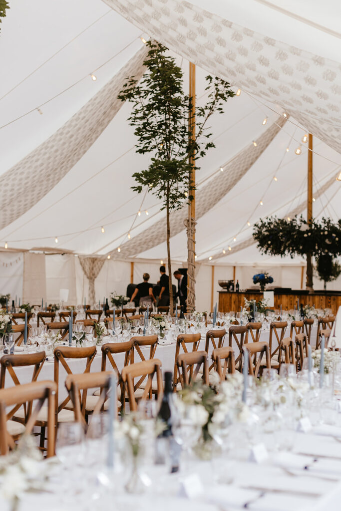 Reception styling at a private marquee wedding