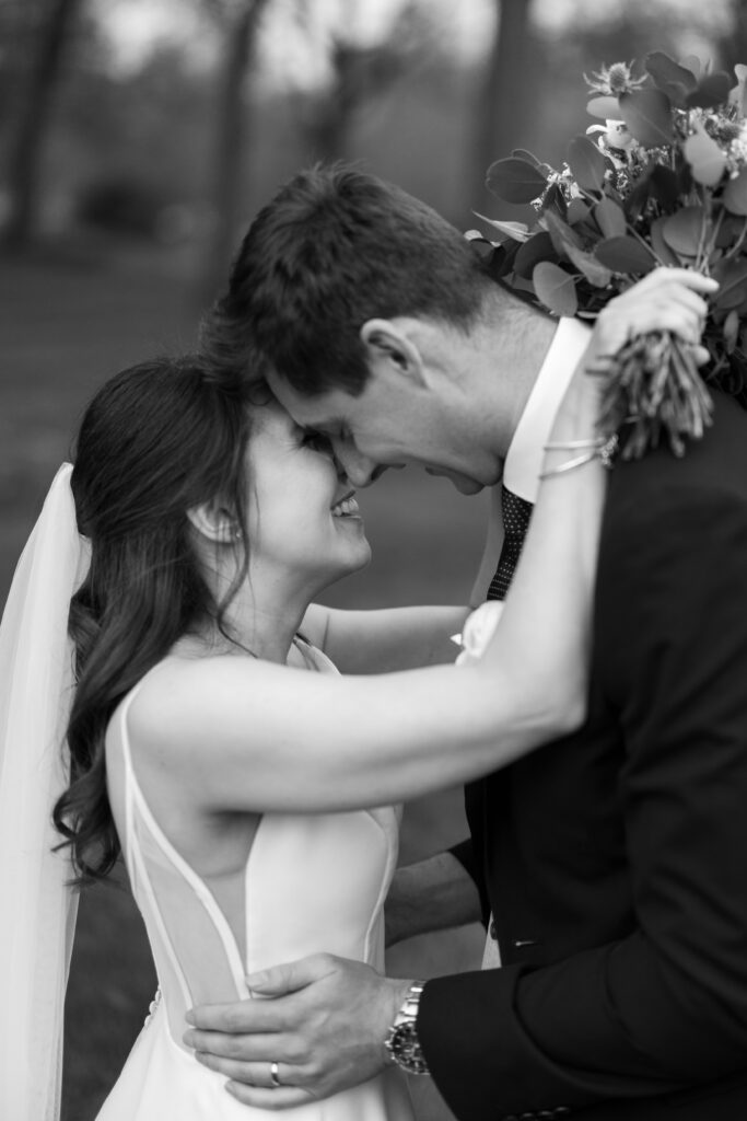 laughing bride groom